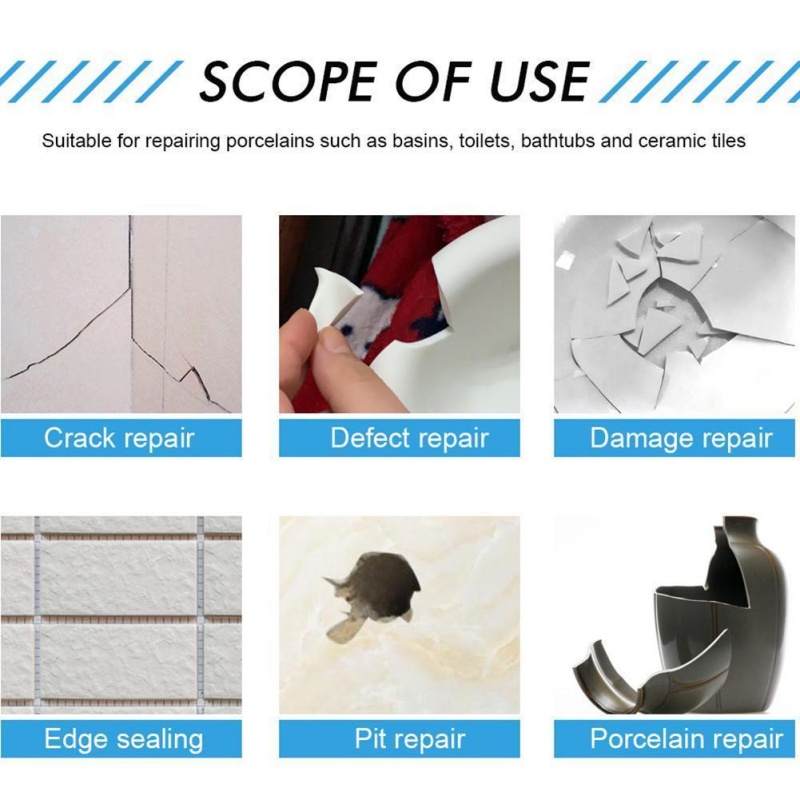 2pcs/set White Porcelain Repair Kit Ceramic Repair Paste Tile Tub Toilet Sink Shower Kits Chip Crack Hole Scratches Fix Adhesive