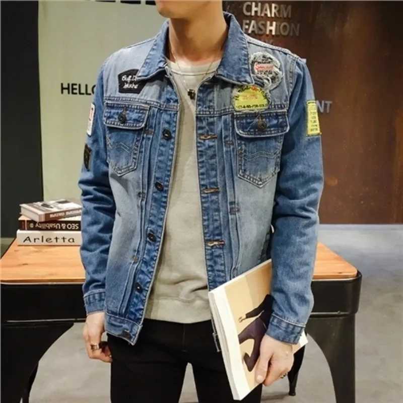 Trendy With Hole Mens Denim Jacket Ripped Male Jean Coats Plus Size Original Designer Elatic Rock Lxury Fast Delvery Loose Worn X250113
