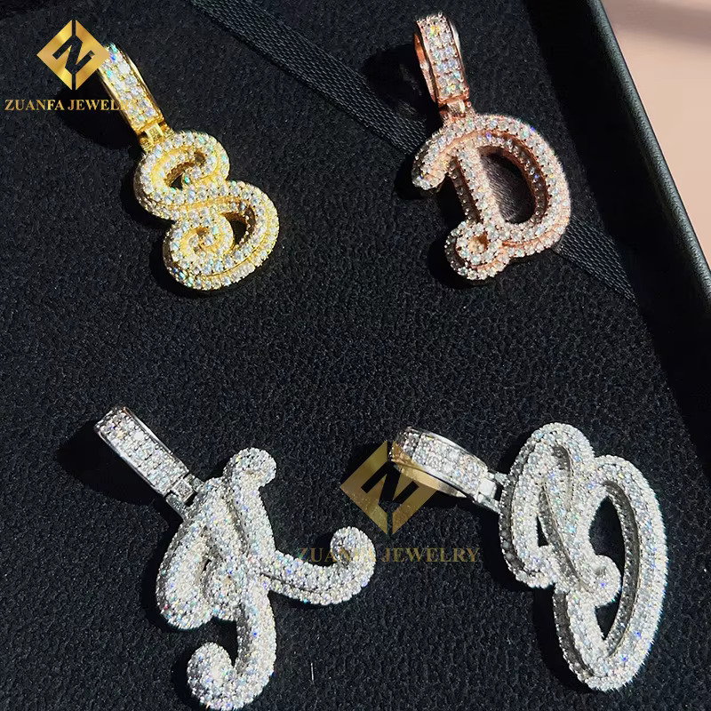 Hot sale initial K vvs sier gold plated iced out letter pendant moissanite jewelry