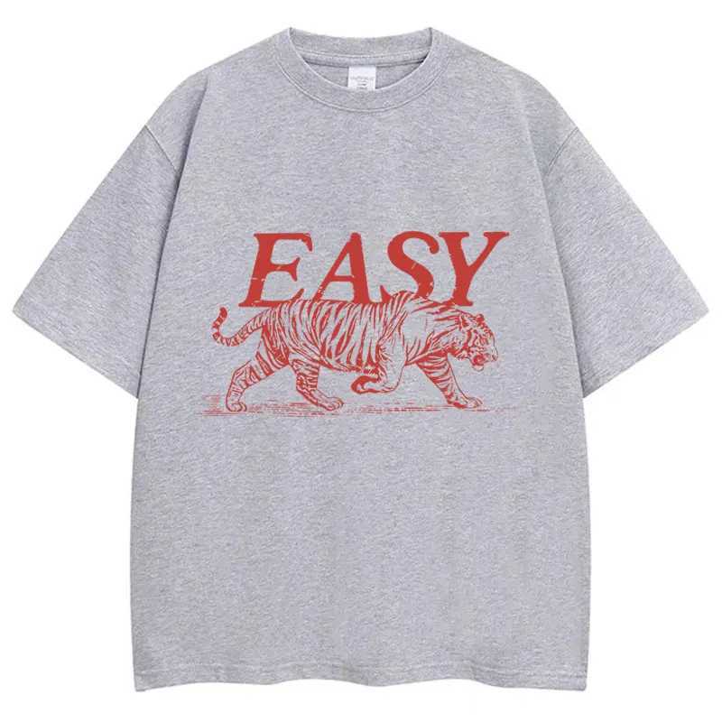 Funny Easy Tiger Meme Print T Shirt Mens Womens Fashion Personality T-Shirt High Quality 100% Cotton Loose Casual Tee Shirts X250113