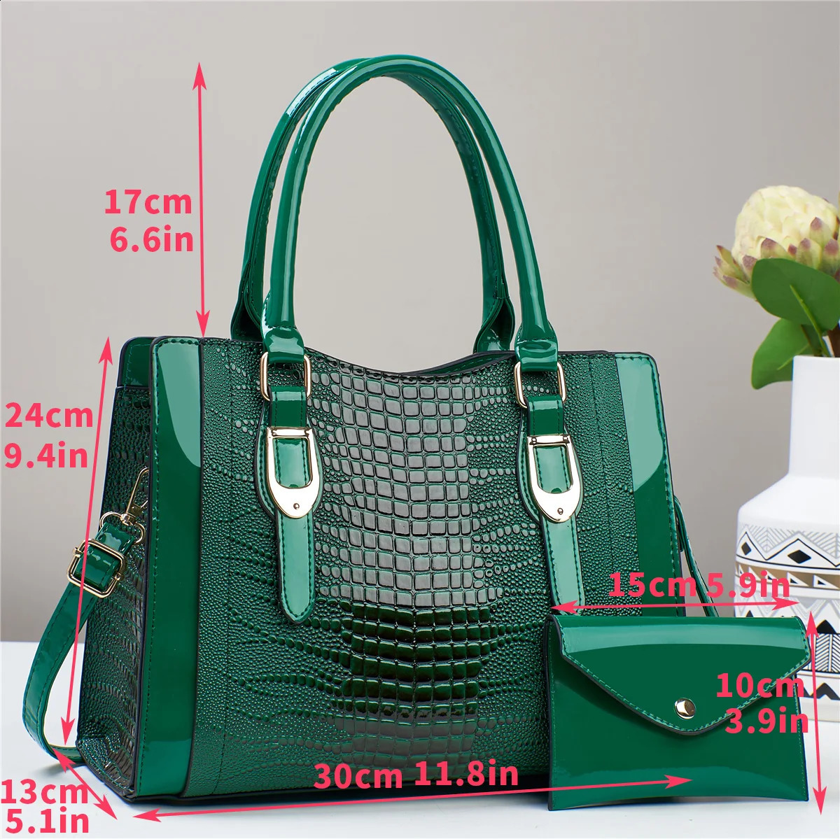 2pcs Glossy Print Handbag Set - Stylish Top Handle Tote Versatile Crossbody Bag with Mini Card Coin Purse 250106