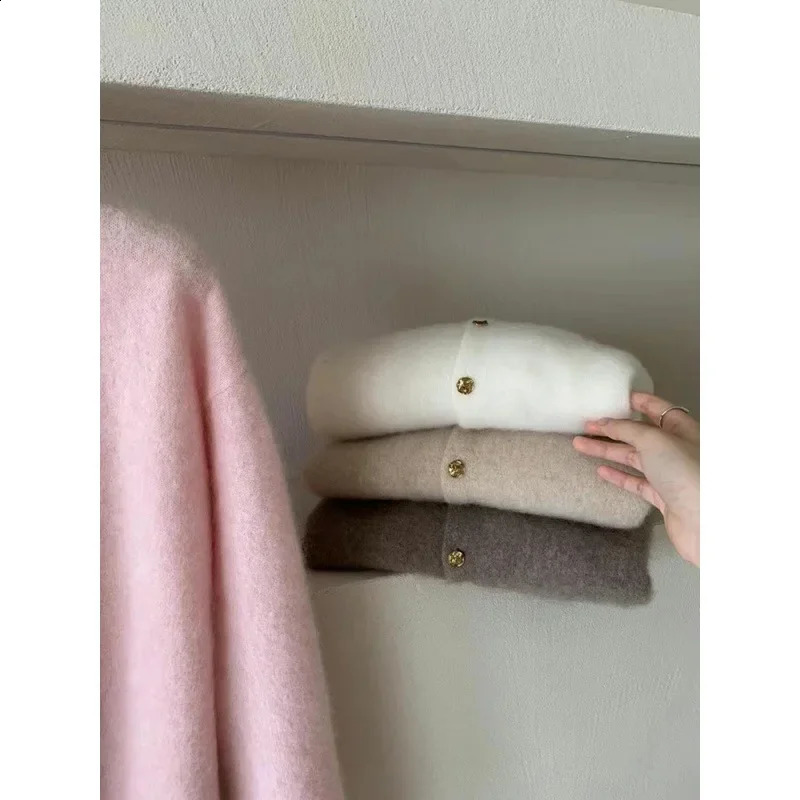 Raccoon Fur Round Neck Knitted Cardigan Womens Early Autumn Layered High-End Feel Loose-Fit Lazy Base Sweater Jacket 250113