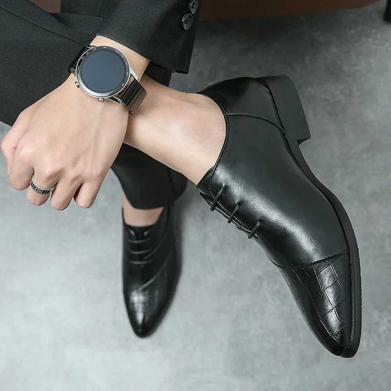 Luxury Leather Shoes for Men Brand Derby Shoes for Men Pointed Toe Lace-up Mens Formal Shoes Handmade Business Footwear 2024XJ250113