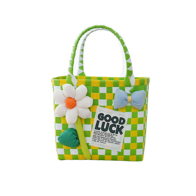 2024 Summer Fresh Color Matching Gift Handbag, Plastic Weaving Bag, Vegetable Basket, Beach Bag