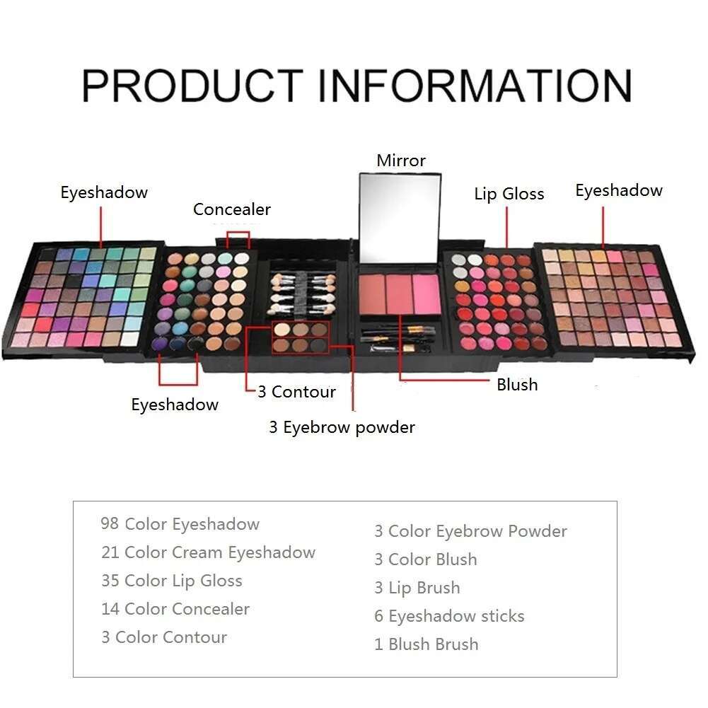 Professional 177 Color Eyeshadow Palette Sets Lip Gloss Blush Concealer Beginner Maquillage Makeup Set Cosmetic
