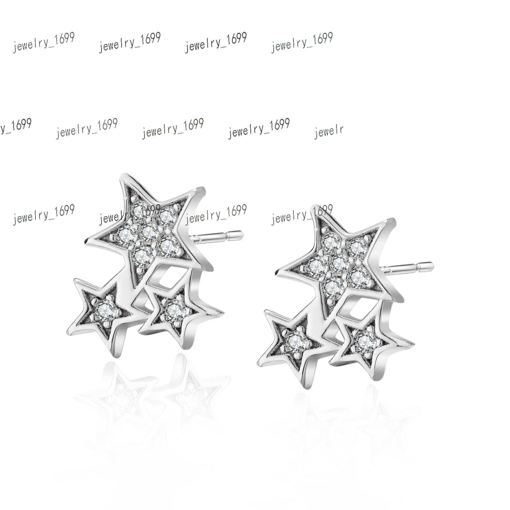 Trend Earrings Wholesale Bulk Fashion Stud earrings 925 Sterling Silver White Gold CZ Zircon Three Star Stud Earrings for women