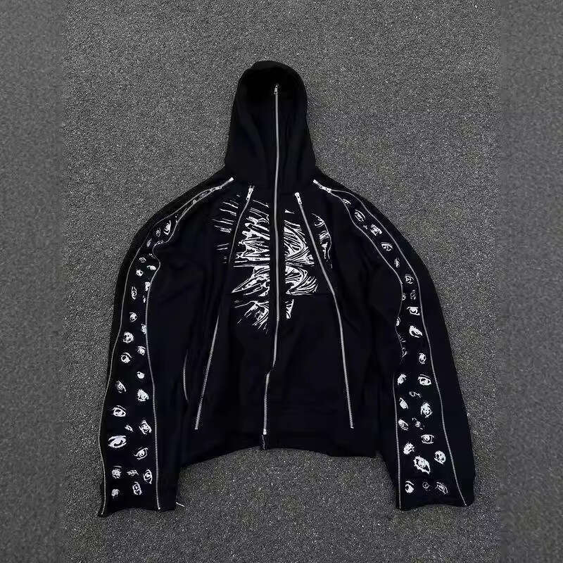 American style new street trend high craftsmanship dark Harajuku Y2K zipper with cap loose unisex bathroom