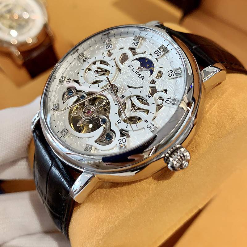 Men's Elegant Automatic Mechanical Watch with Skeleton Design, Night Glow, and Waterproof Steel Band