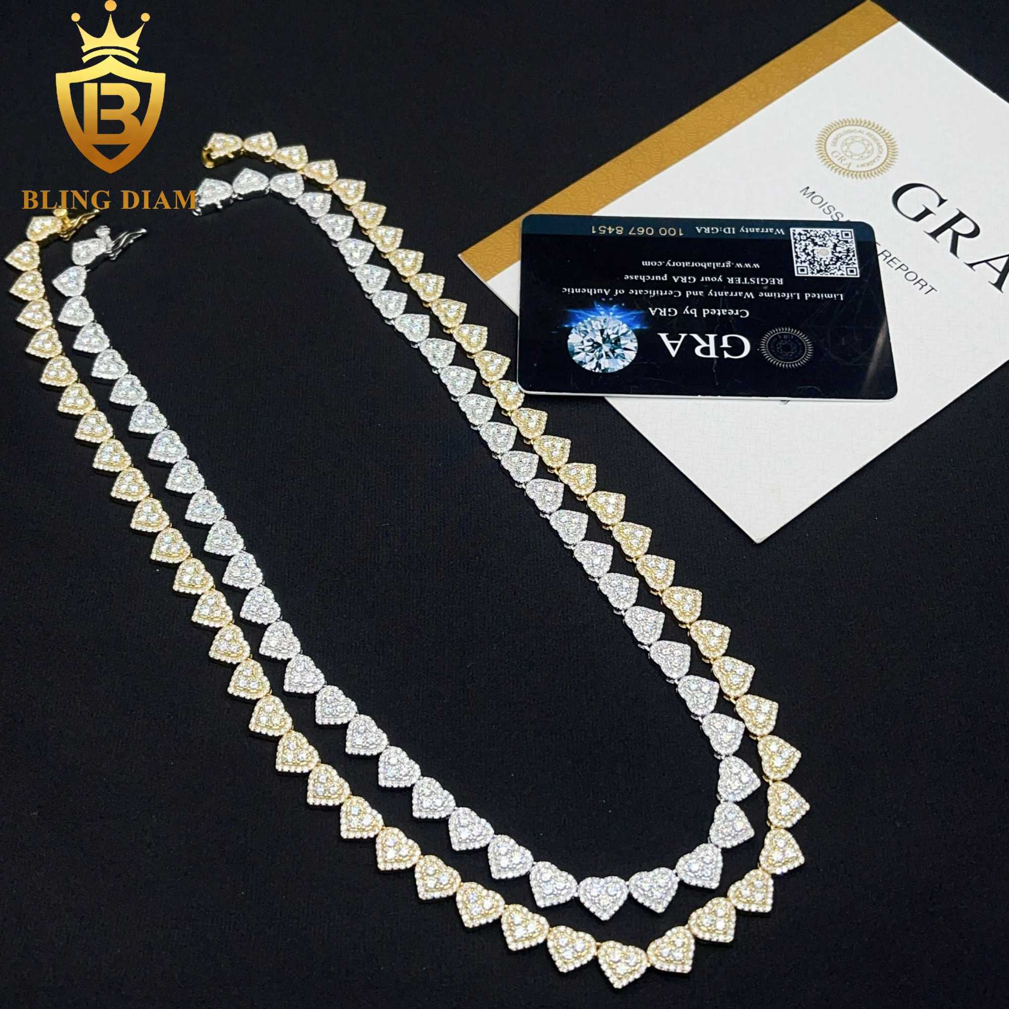 8MM Fine Jewelry GRA Certificate 925 Sterling Silver VVS Moissanite Heart Shape Cuban Tennis Chain Necklace