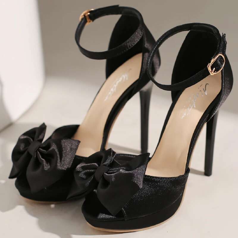 Fashion Summer For Women Sandals High Heels Platform Ankle Straps Silk Bow Red Party Wedding Shoes Female Sweet Bow-Tied