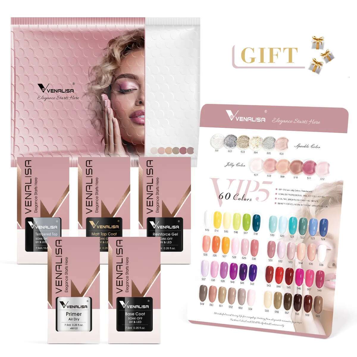 VENALISA 7.5ml HEMA FREE Gel Nail Polish VIP5 Kit CANNI Nude Pink Glitter French 60 Colors Manicure Soak off UV LED Varnish Set