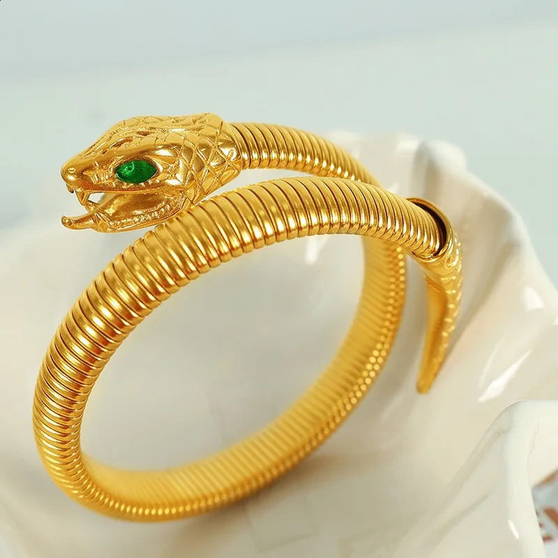 Stainless Steel Wrapped Snake Bracelet Retro Elastic Gypsy Polishing Bracelet Womens Fashion Jewelry 250109