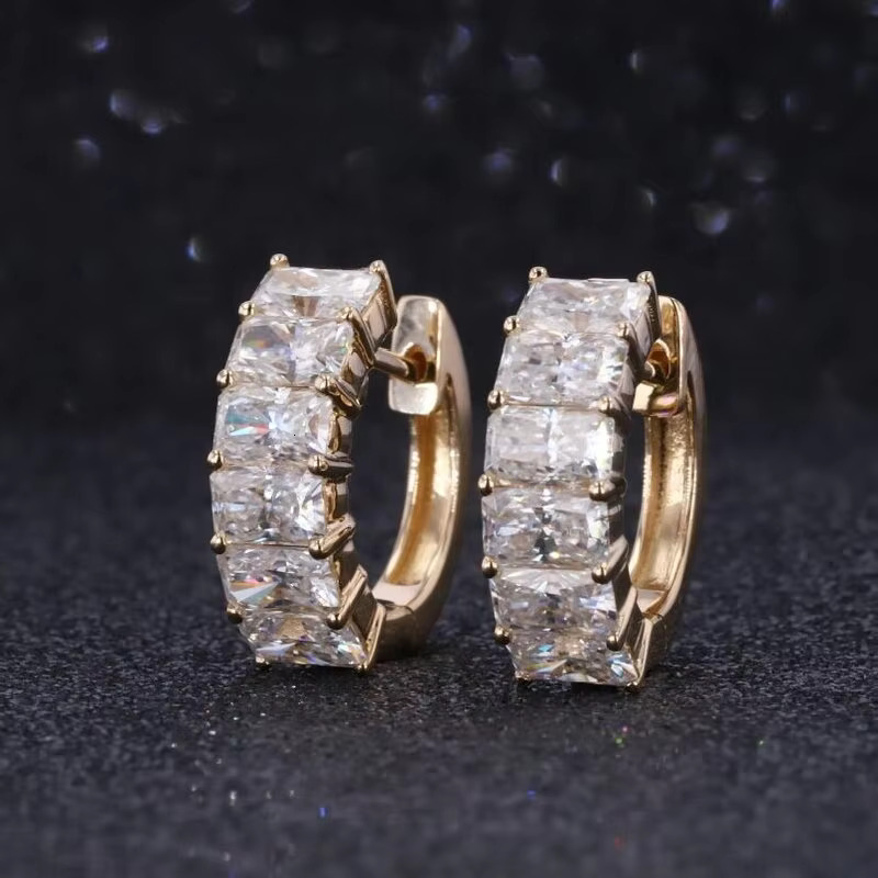 Jewelry 14k Solid Gold Radiant Cut Moissanite Hoop Earrings For Women