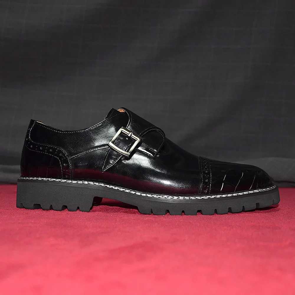 Luxury Designer Black Leather Casual Men Shoes Natural Genuine Cowhide Man Sneakers odile Pattern Single Buckle ShoeXJ250113