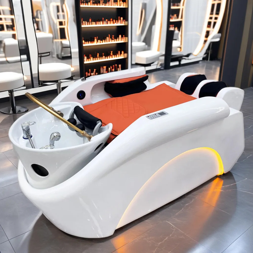 Head Spa Hair Washing Chair Multifunctional Electric Massage Modern Style Hair Salon Barbershop Use Shampoo Bed Hair Washer Chair Height Adjustable