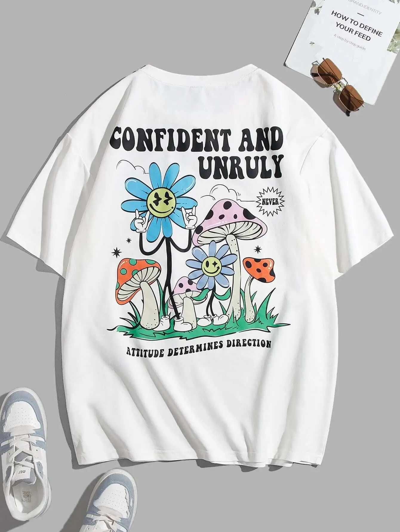 Confident And Unruly Attitude Determines Direction Men T Shirt Cotton Shirt Street Loose T-Shirts Summer Breathable Short Sleeve X2501131