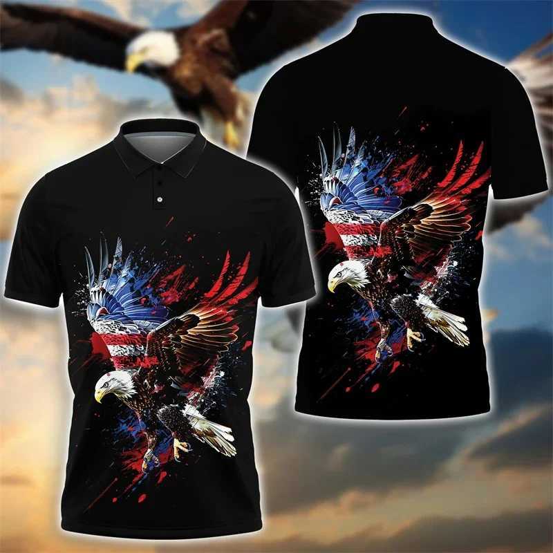 High Quality American Flag 3D Printing 3D Printing Fashion Short Sleeve American Mens Polo Shirt American Animal Mens T-shirt T250113