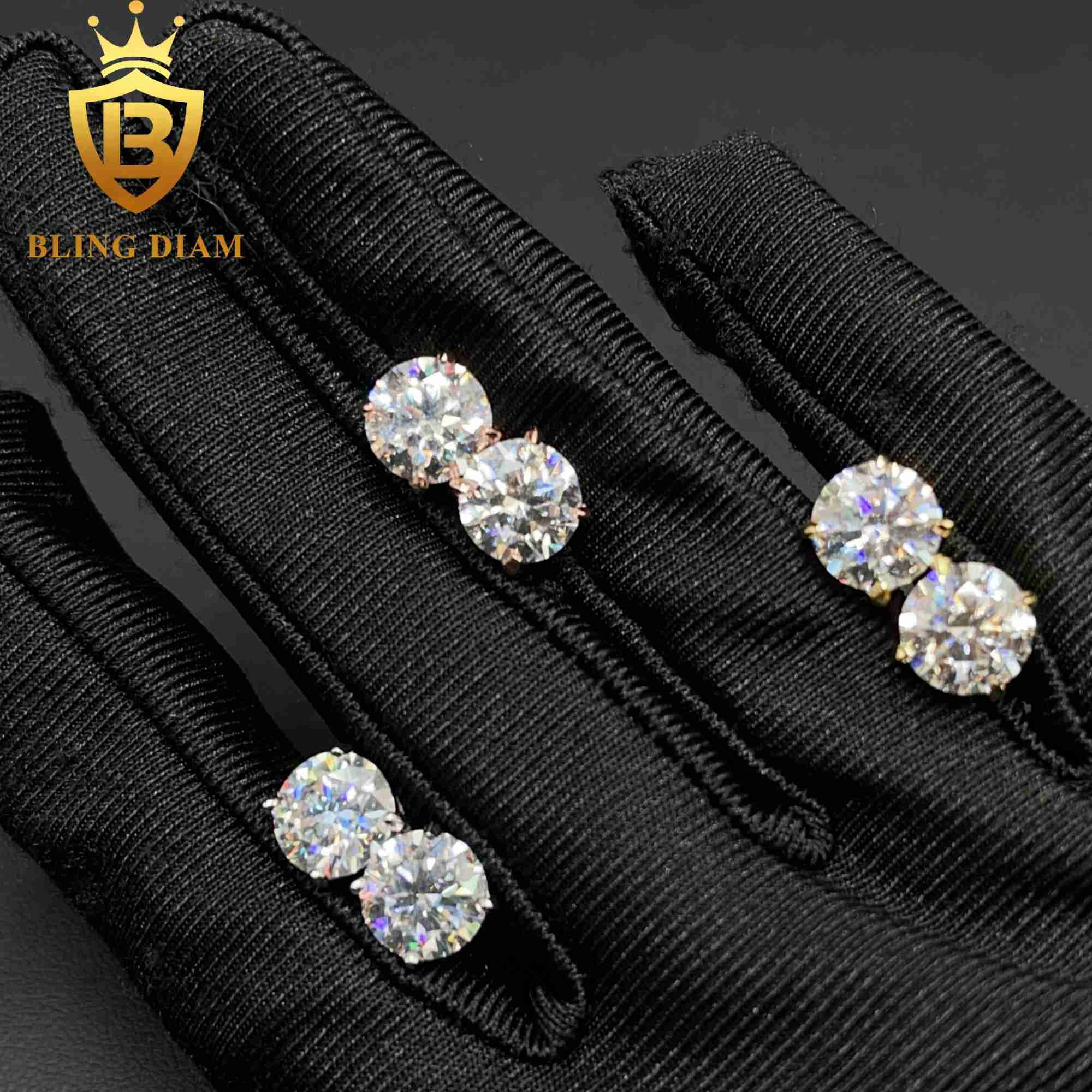 8MM Fine Jewelry Gold Plated 925 Sterling Silver VVS Moissanite Diamond Screw Back Stud Earrings