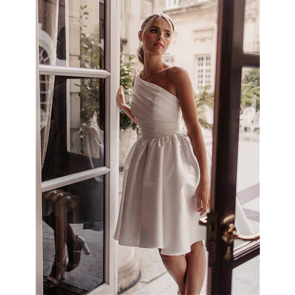 Princess One Shoulder A Line Mini Wedding Dresses for Women White Short Organza Brides Strapless Bridal Gown Vestido De Noiva Customized