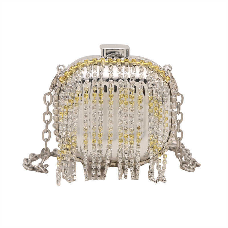 Metal Mini Bag 2024 New Fashionable Rhinestone Tassel Shoulder Bag, Women's Crossbody Chain Box Trendy 250113