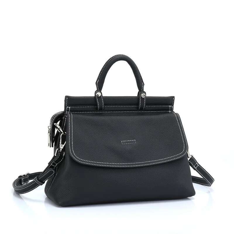 Casual Women Genuine Leather Tote Bag First Layer Cowhide Handbag Small Ladies Shoulder Or Crossbody Bags