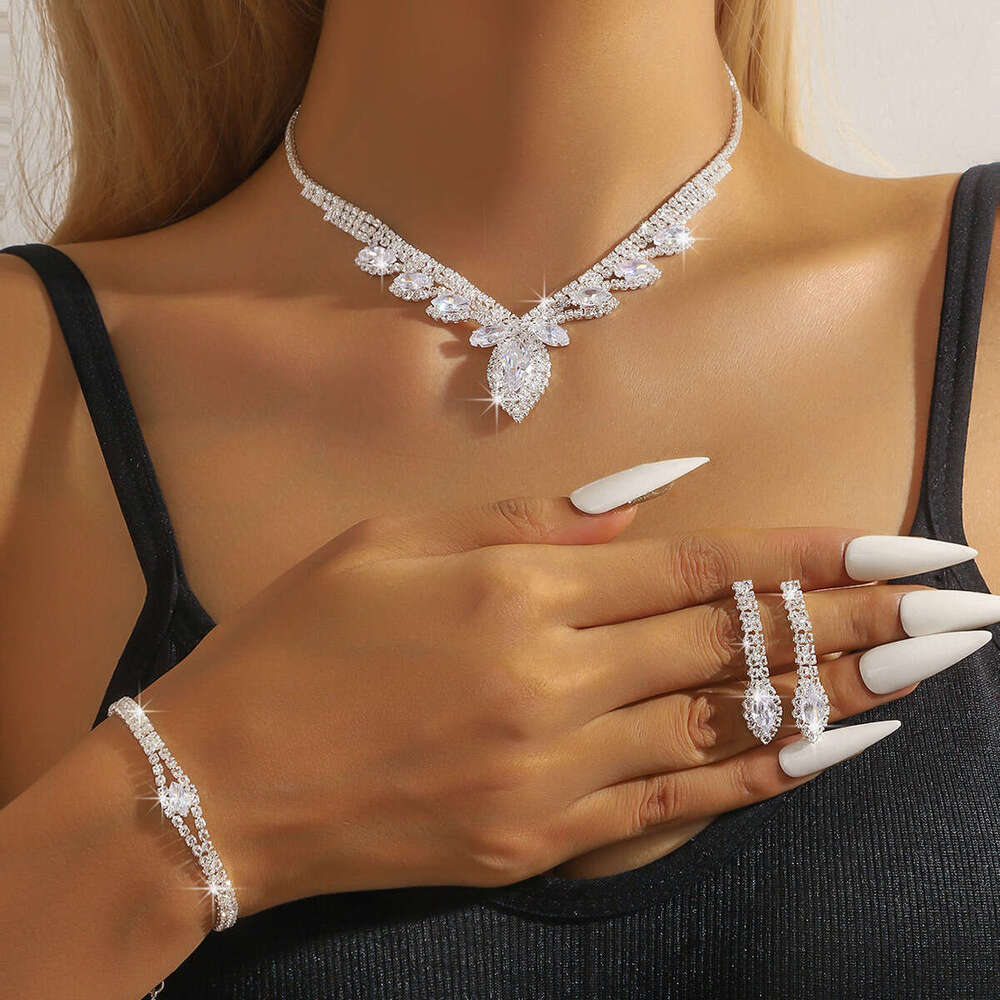 Hot selg jewelry, glass zircon wedding party necklace, earring set, formal dress, dinner party, collarbone necklace