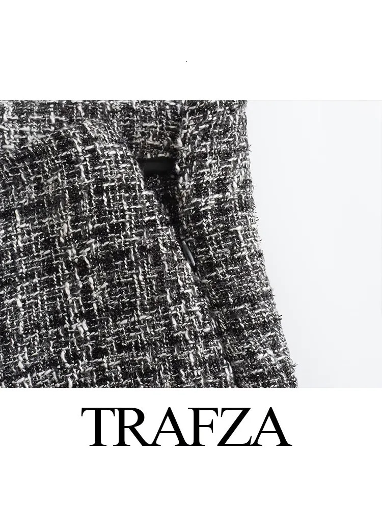 TRAFZA Womens Summer Fashion Plaid Short Casual V-neck Blazer Sexy High Waist Side Zipper Decorated Womens Culottes 2-piece 250109