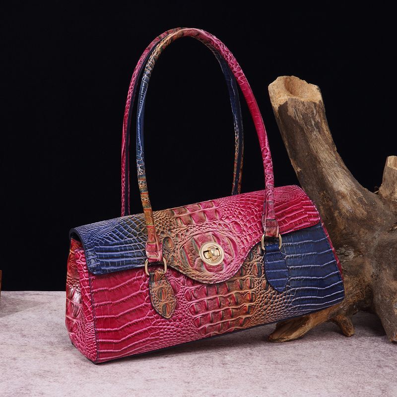 Retro Portable Armpit Baguette Women's Bag Crocodile Pattern Brahmin