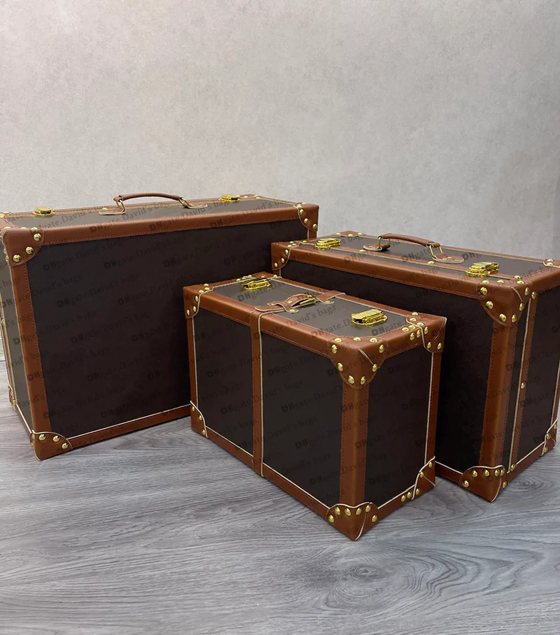 home France's Top Luxury Design For Men and Women Suitcases Storage Box Travel Bag Three Handmade Original stripe strong trunk boxes handle