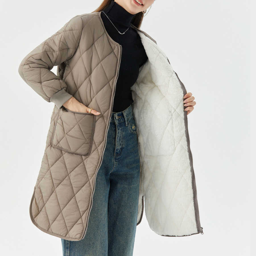 Womens Thick Warm Long Sleeve with Cotton Clip Womens Home Long Clothing Cotton Coat with Plush One Piece Sleeve with Hair 2401 Women Jackets Coat Wom