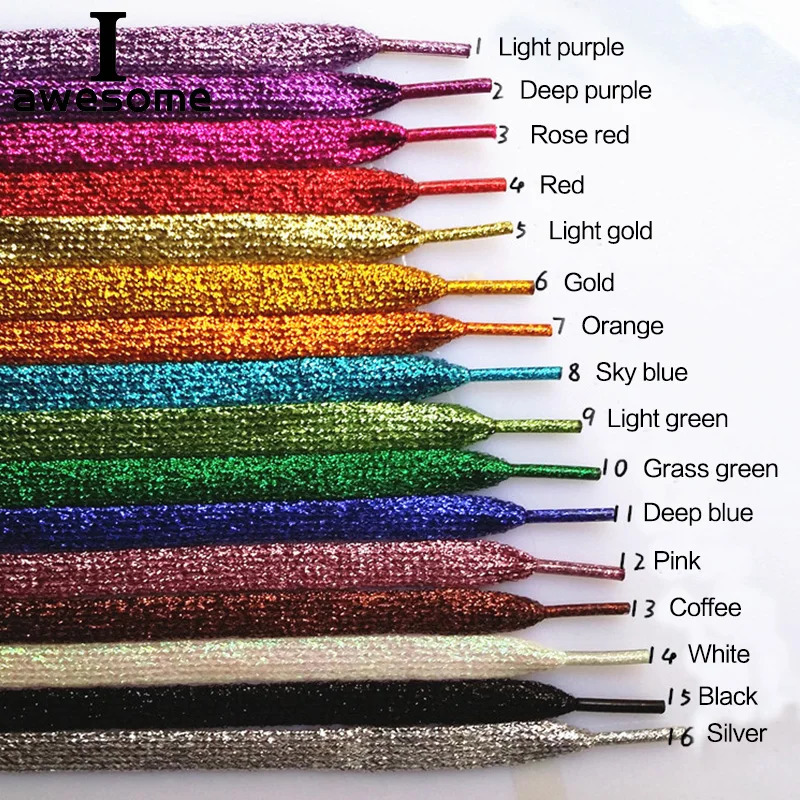 Shiny Glitter Gold and Silver Colorful Bright Shoelaces 16 Colors 110 cm Sneaker Sport Shoes Laces Bootlaces Shoe laces Strings 250114