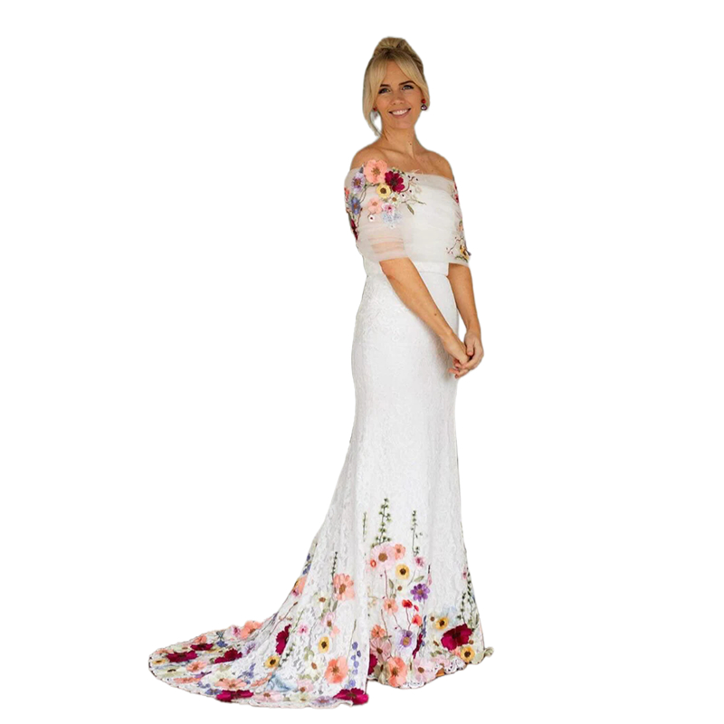 Elegant Bateau Neck Lace Mermaid Wedding Dresses With Embroidery Floral Appliques Colorful Garden Bridal Gowns 2025 Spring Vestido De Novia