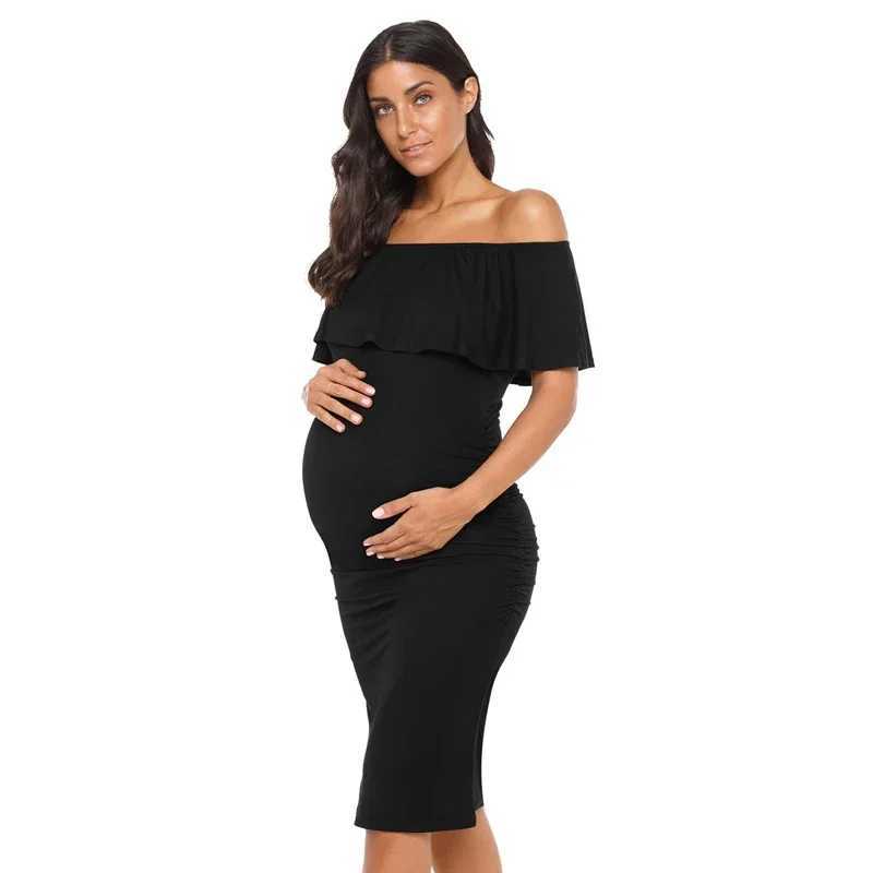 Cotton care ruffled pregnant womens dress with shoulder care ruffled edge for women without shoulder care summer pregnancy dress for womens body W2501