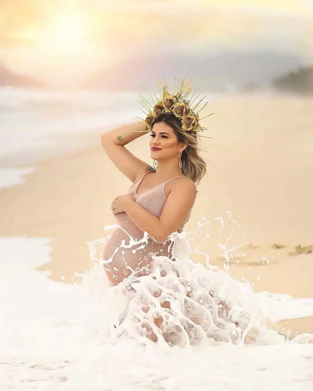 Sexy transparent V-neck maternity photography prop dress double-layer backless clothing maternity photo shoot baby shower dress W250113