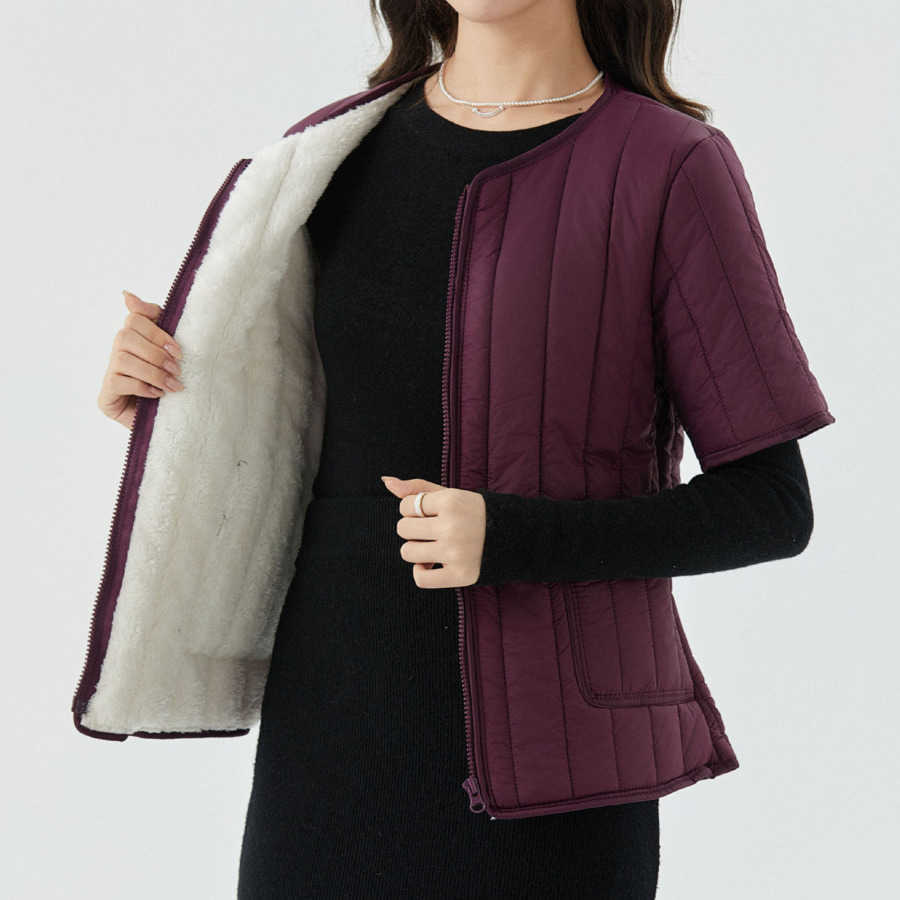Womens New Zipper Thickened Warm Cotton Inner Tank Womens Home Cotton Clothes Cotton Clothes With Plush Short Sleeve Women Jackets Coat 241209
