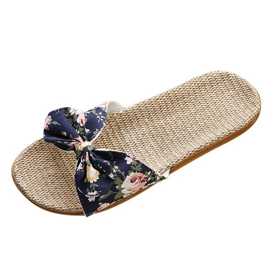 Ladies Bohemian Style Bow Flower Linen Slippers Sandals Beach Shoes Home Shoes Beach Indoor Non Slip Shoes 2024 Z250614