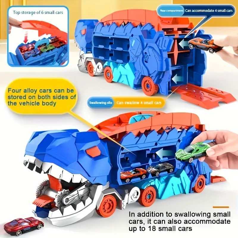 Dinosaur Transporter Truck Toys Foldable Track Alloy Transforming Christmas Decorations with Alloy Car Toy Gift for Kids Toddle X250114