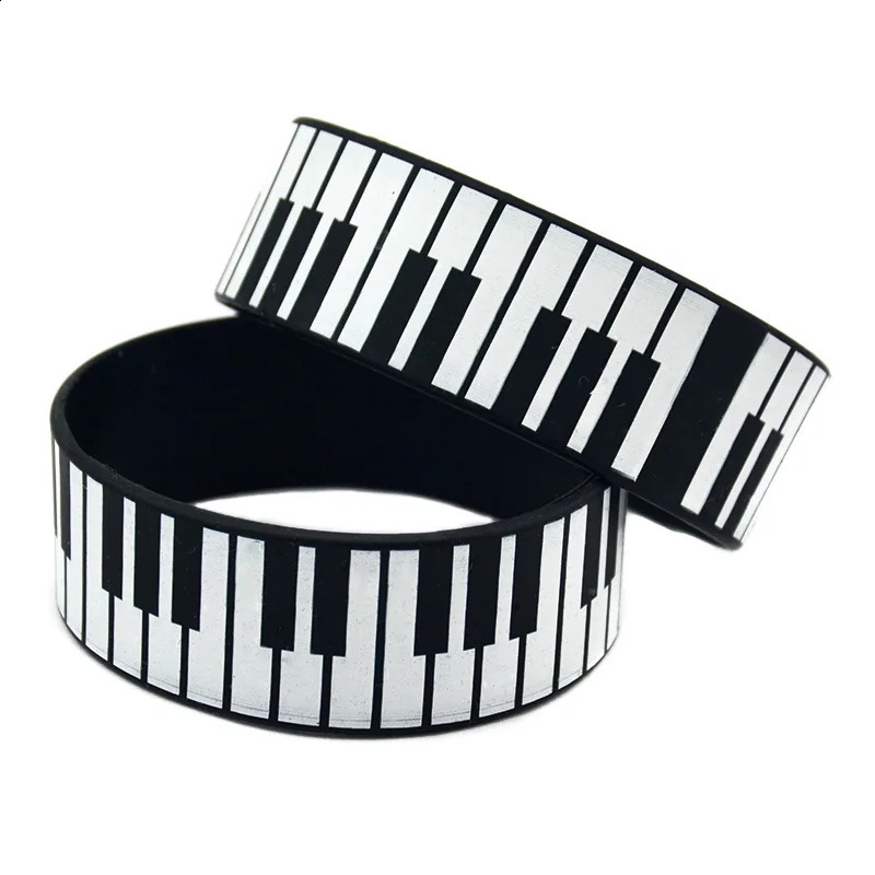 25 Pcs Printed Piano Keys Silicone Bracelet 1 Inch Wide Music Concert Gift Wristband 250107