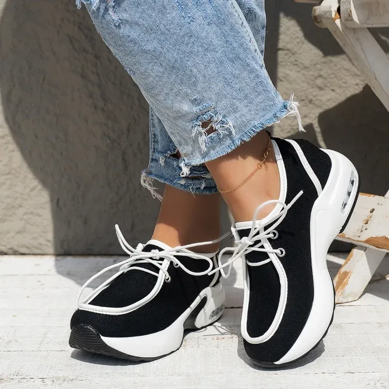2025 New Platform Leopard Print Elevated Solid Casual Sports Shoes for Women Fashion Breathable Sneaker atos De Mujer