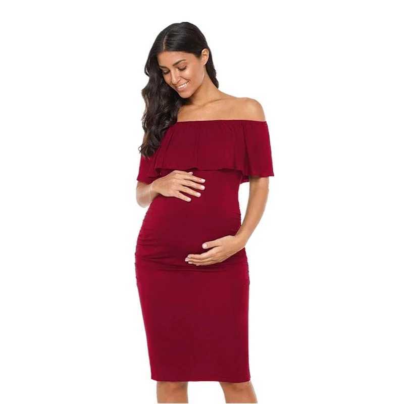 Cotton care ruffled pregnant womens dress with shoulder care ruffled edge for women without shoulder care summer pregnancy dress for womens body W2501