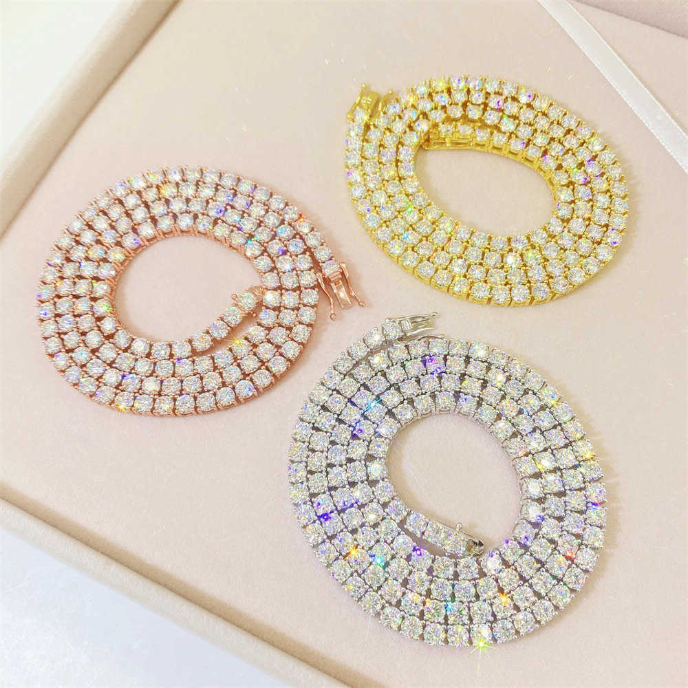 Factory wholesale Wholesale Price Hip Hop 925 Sterling Silver 3mm 4mm 5mm 6mm VVS D Color Moissanites Diamond Moissanite Tennis Chains
