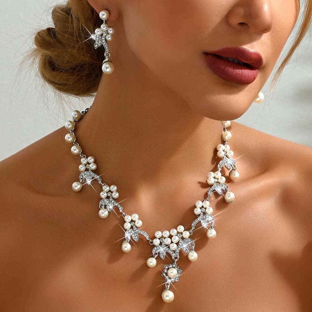 Elegant and atmospheric water droplet jewelry, elegant wers, geometric circles, pearl earrings, necklace, women's set