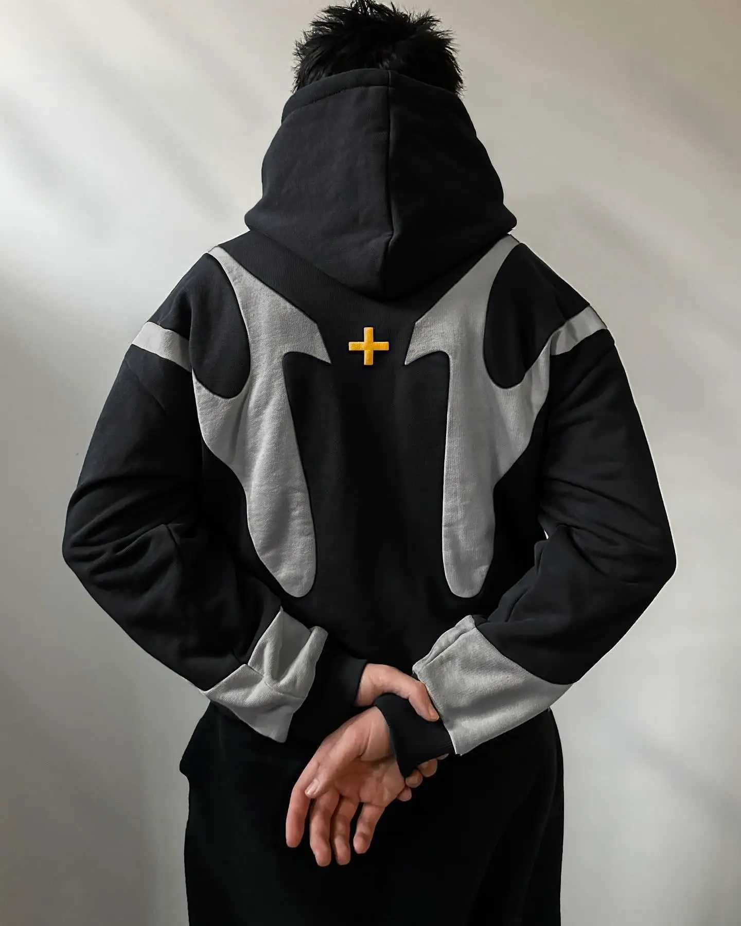 s 25h Trendy Brand Black Fuse Hoodie Y2K Gothic Zip Up Hoodie Men Women Autumn Winter Clothing Loose Warm Jacket Street Sweatshirt S25131