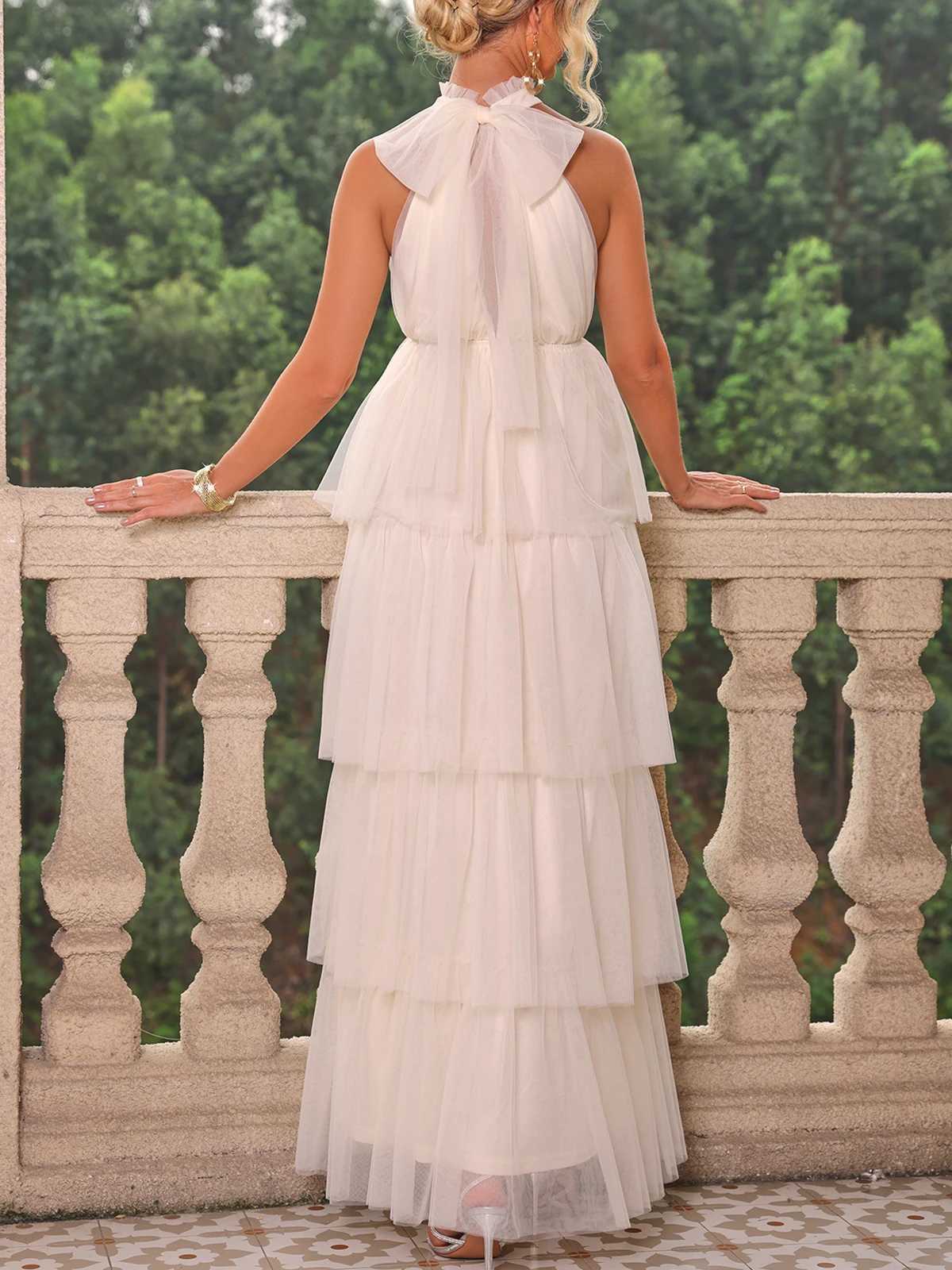 Itsroya solid mesh laminated pleated maternity dress O-neck sleeveless photography prop dress elegant evening gown maternity dress W250113