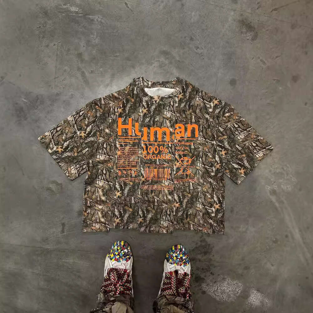 American style summer letter camouflage digital print pattern pullover loose and breathable top