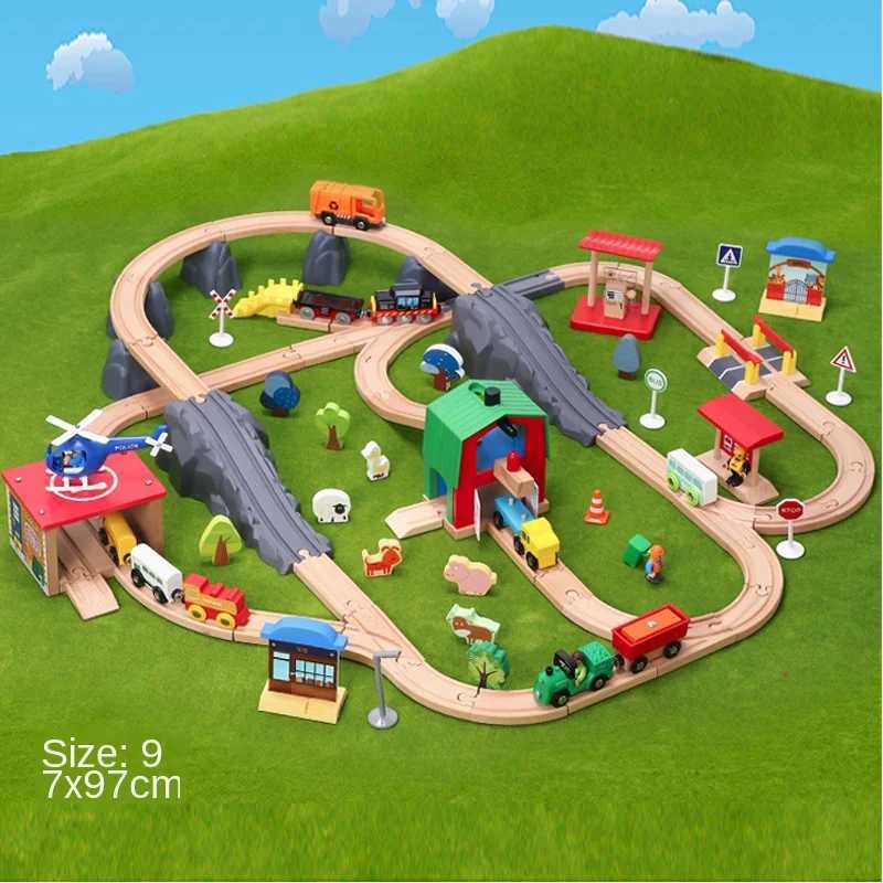 Farm Transport Track Set Train Track and Car Train Electric Car Childrens Puzzle Toys Gift Compatible with Wooden 1 64 Pd09 X250114