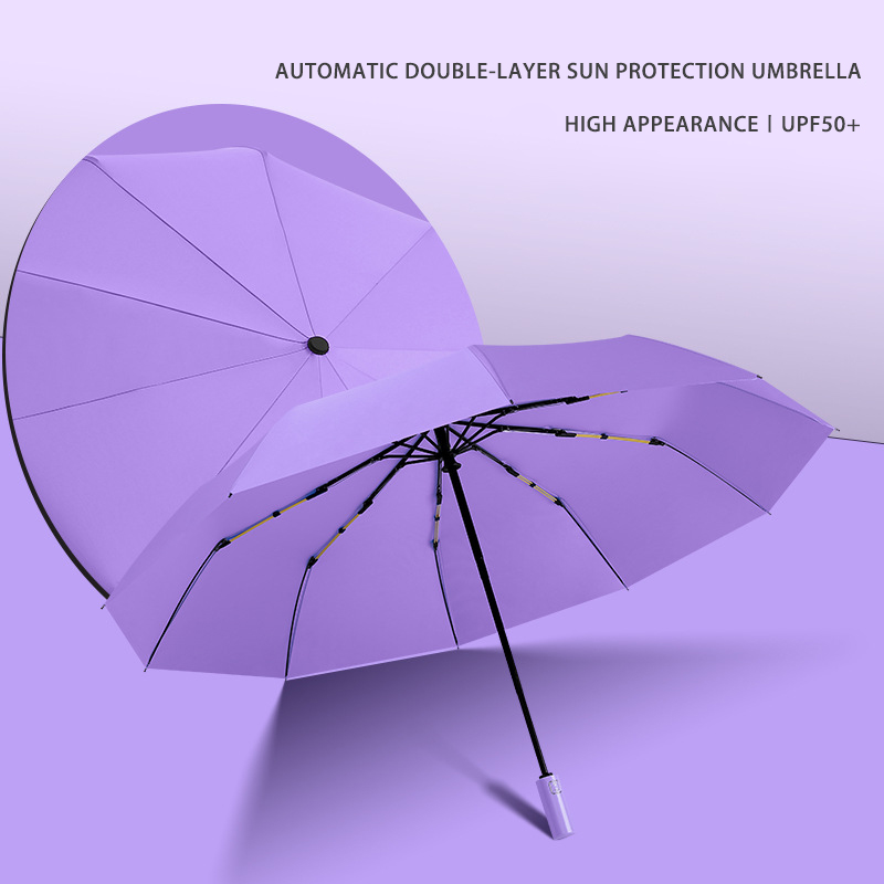 Triple-Fold Automatic Sunscreen Umbrella - Dual Layer, UV Protective, Suitable for Ads