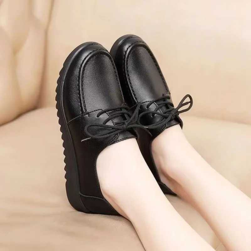 Shoes for Women Spring Autumn Soft Soled Loafers Black Leather N-slip Casual Platform Comfortable Work Shoes Flat SneakesXJ250113