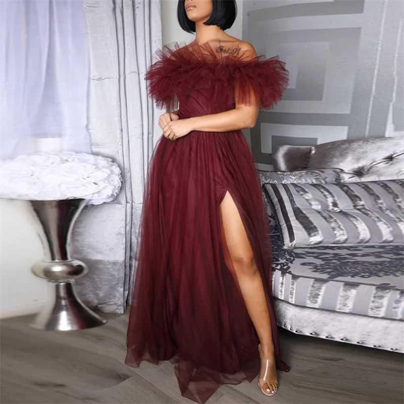Hot pink shoulder pleated long gown maternity side split pleated hem bridal shower gown W250113