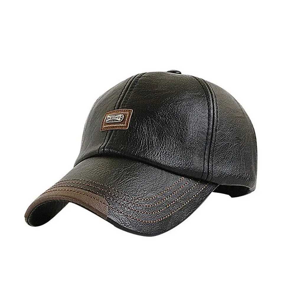 Mens baseball cap C leather jacket C fashionable casual adjustable winter warm hat W250113